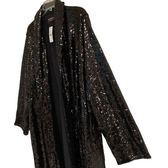 Lane Bryant black sequin long duster open front kimono womens 24 long sleeve NEW - Picture 4 of 12